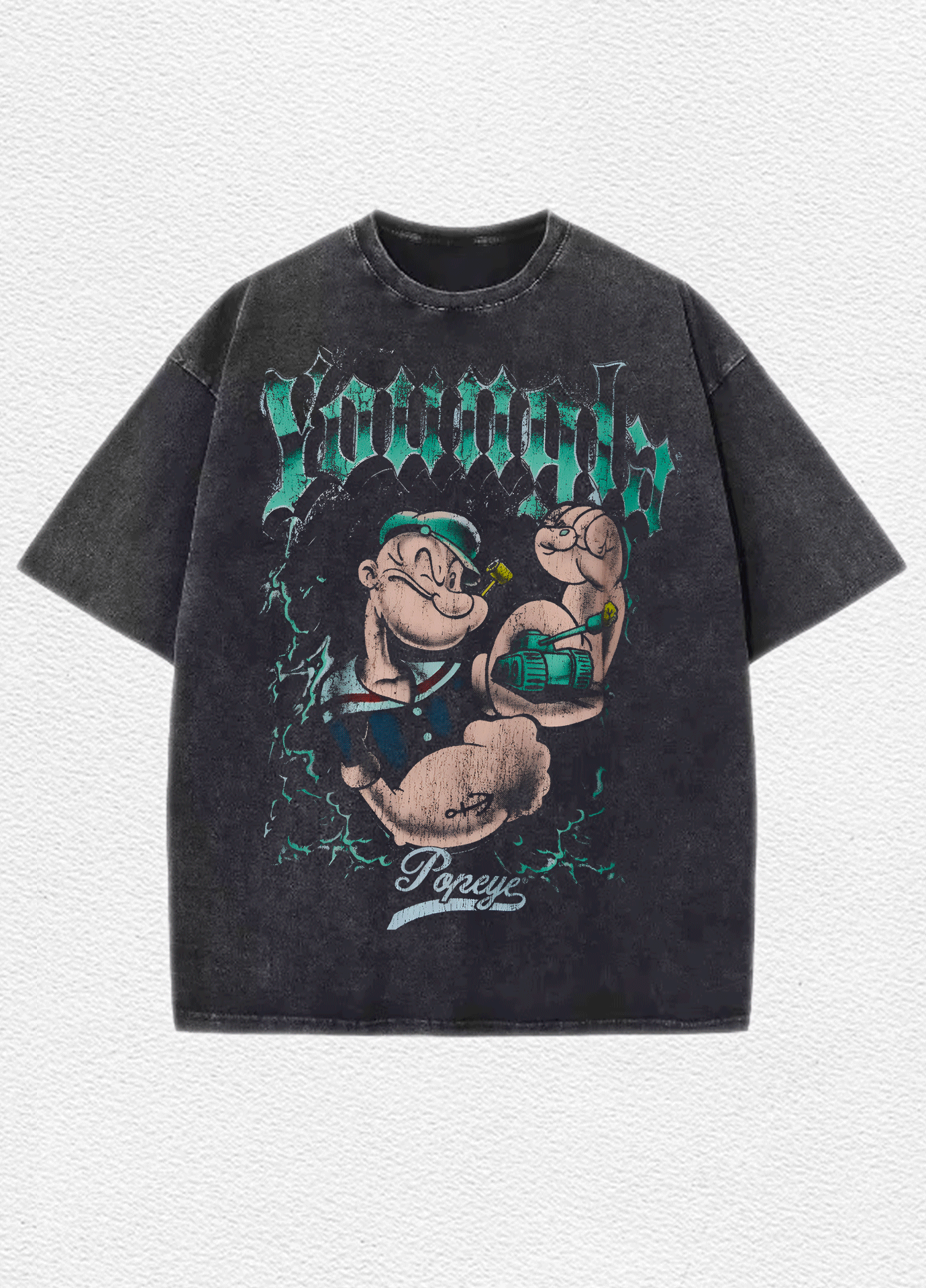Playera Oversize Acid Wash De Popeye
